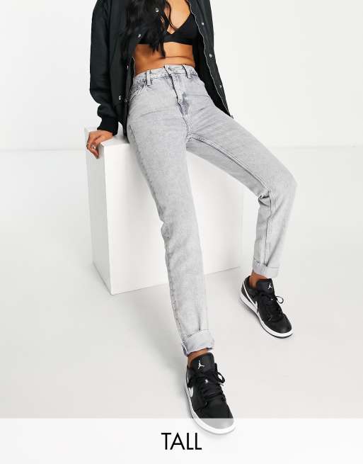 River Island Tall – Szare jeansy mom fit z podwyższonym stanem