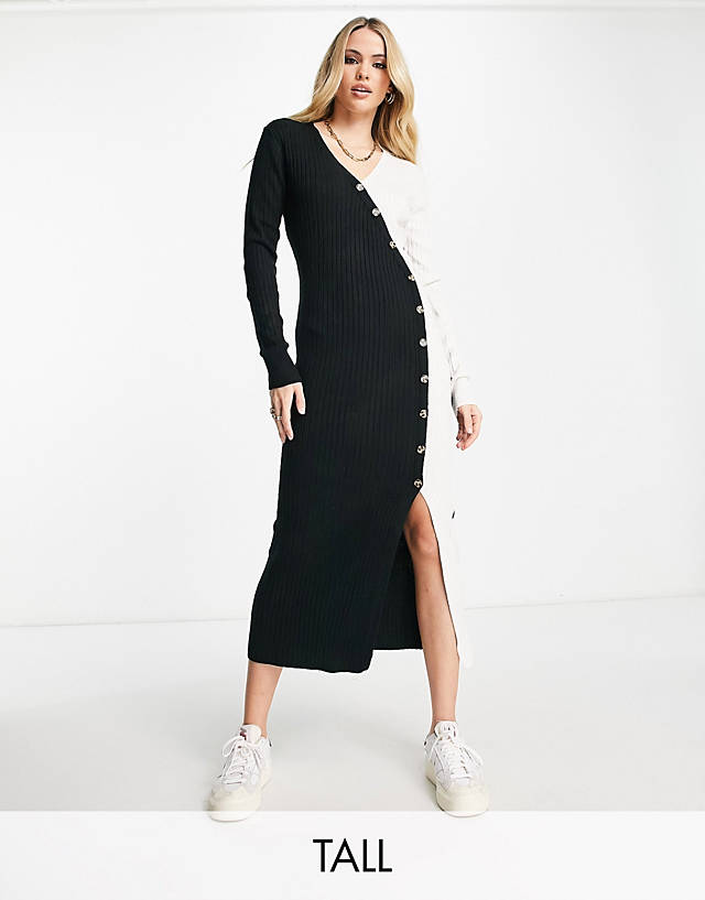 River Island Tall - wrap button detail knitted midi dress in multi