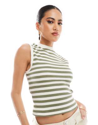 River Island – Tanktop in Khaki mit Streifen und knappem Schnitt