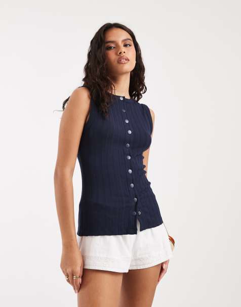 River Island – Tanktop in Marineblau mit Knopfleiste - view 1