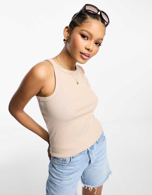 River Island - Tanktop met racerhals in beige