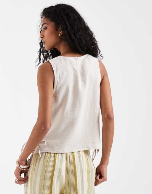 River Island - Tanktop van een linnenmix in stone, deel van co-ord set, 4 van 4