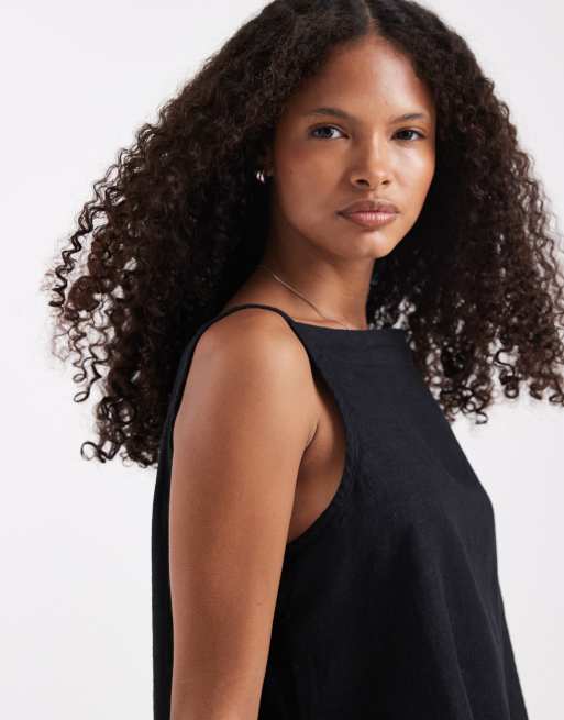 River Island - Tanktop van een linnenmix in zwart, deel van co-ord set, 3 van 4