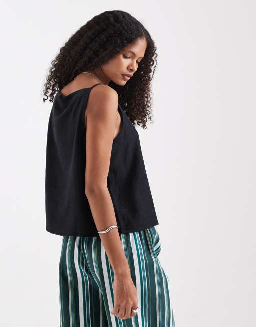 River Island - Tanktop van een linnenmix in zwart, deel van co-ord set, 4 van 4