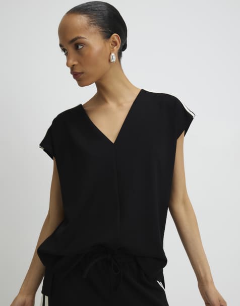 River Island Tape detail v neck tank top in black - view 1