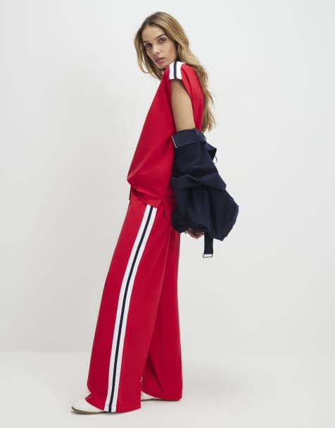River Island Tape side wide leg joggers in red - view 1