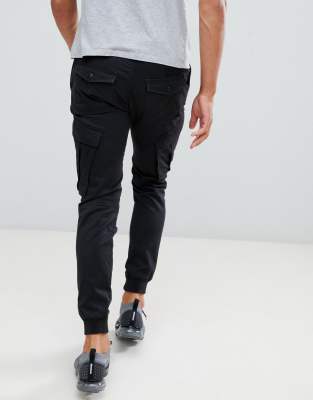 black tapered cargo trousers