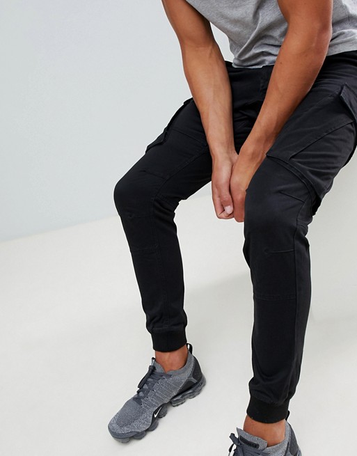 River Island tapered cargo trousers in black