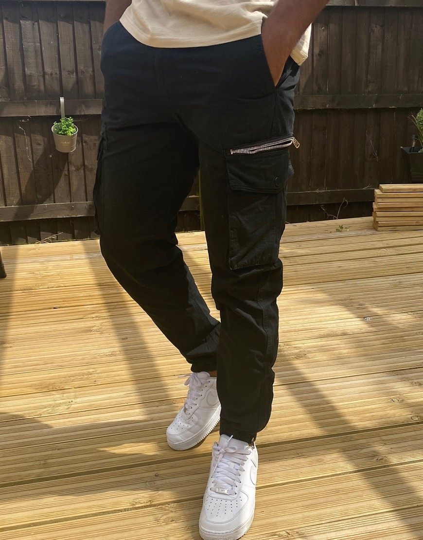 River Island tapered cargo trousers in black