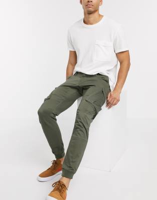 river island slim fit cargo trousers in khaki