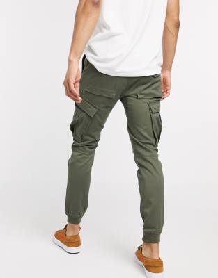 river island slim fit cargo trousers in khaki