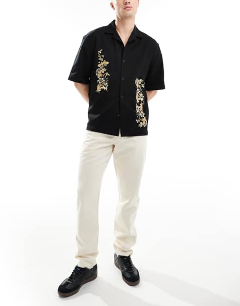 River Island tapered fit jeans in ecru - view 1