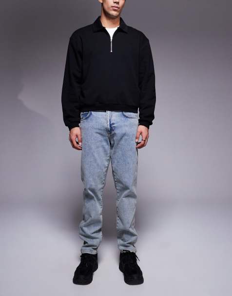 River Island tapered fit jeans in light wash blue - view 1