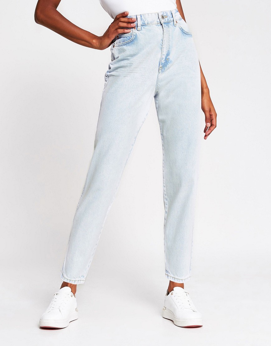 River Island tapered high rise jeans in light auth blue-Blues