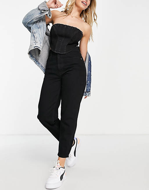  River Island tapered high waist jeans in black 