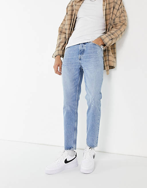 River Island tapered jeans in mid blue