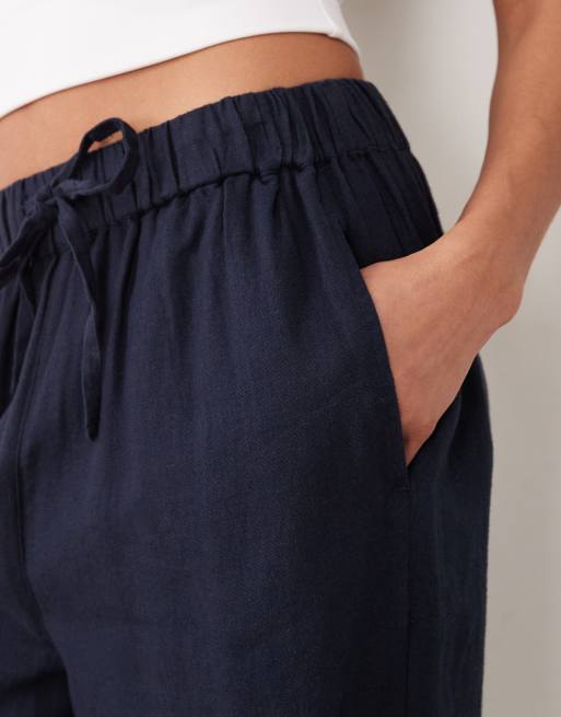 River Island tapered linen blend pants in navy, 3 of 5