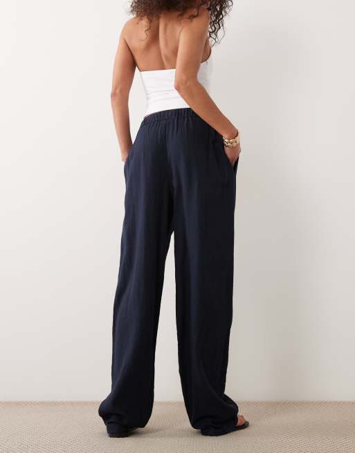 River Island tapered linen blend pants in navy, 5 of 5