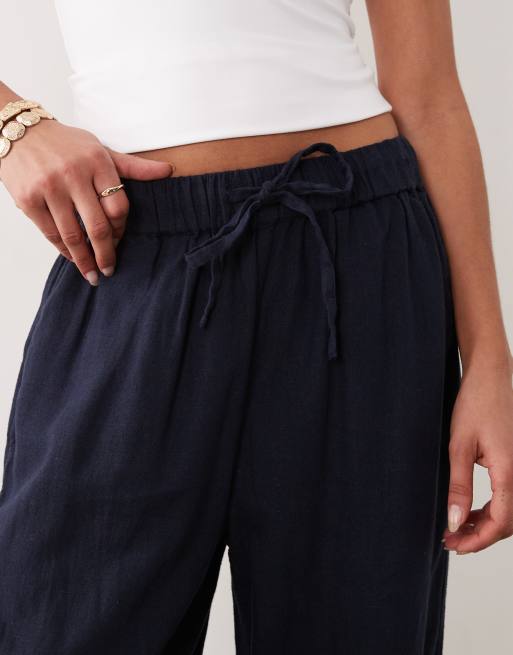 River Island tapered linen trousers in navy, 4 of 5