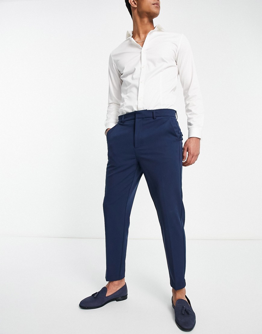 River Island tapered pants in blue twill-Blues