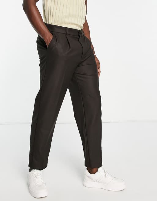 Black Check Double Pleated Tapered Trousers