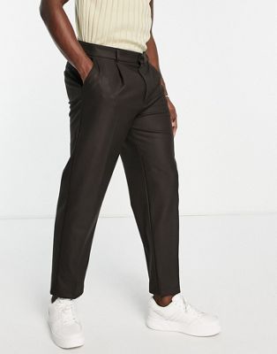 River Island tapered pleat trousers in brown - ASOS Price Checker