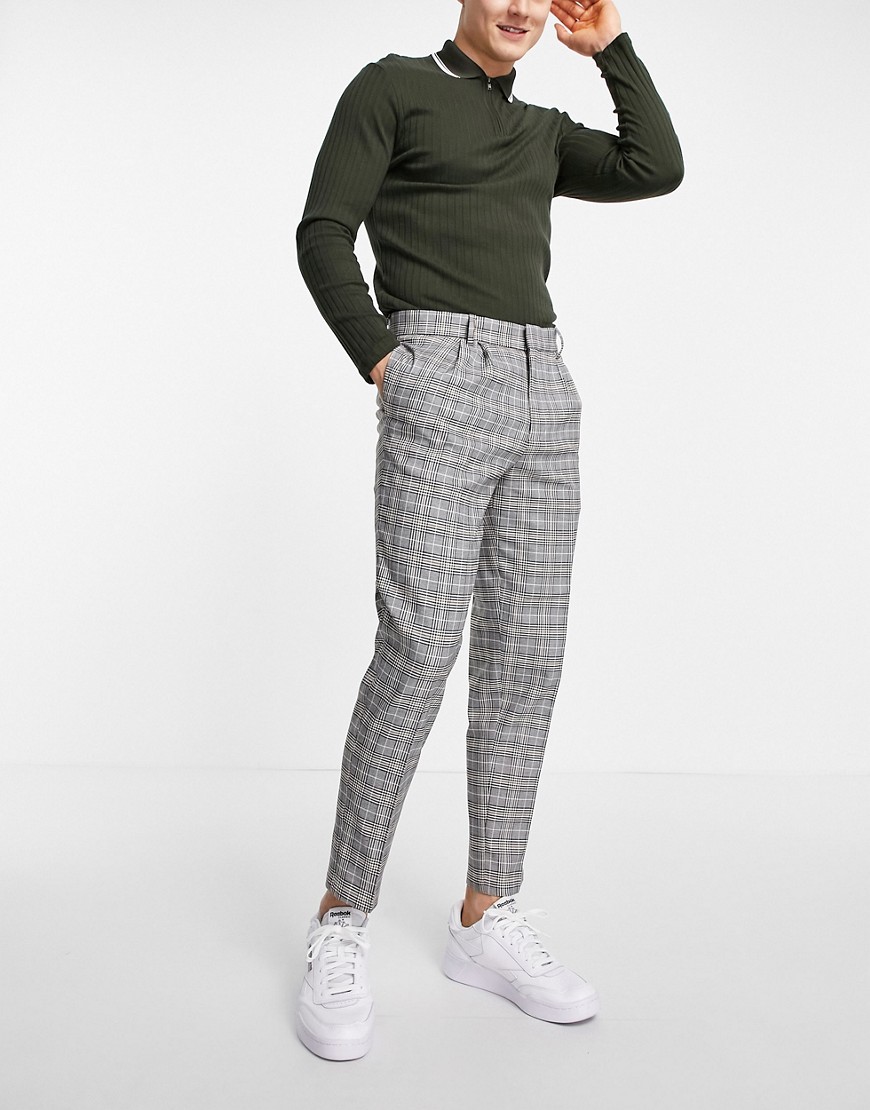 River Island tapered smart pants in brown check