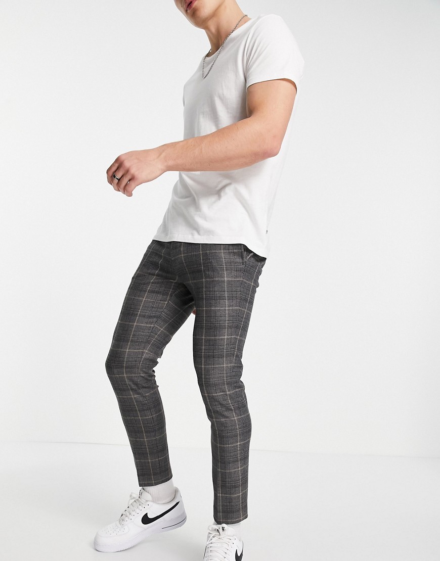 River Island tapered smart pants in gray check-Grey