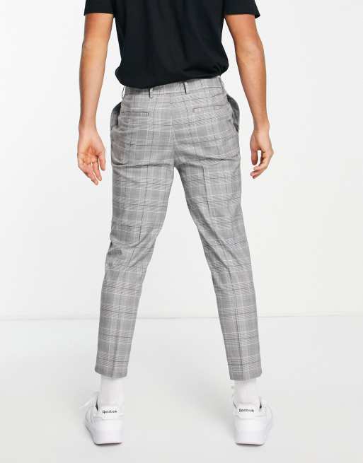 River Island tapered smart pants in gray plaid