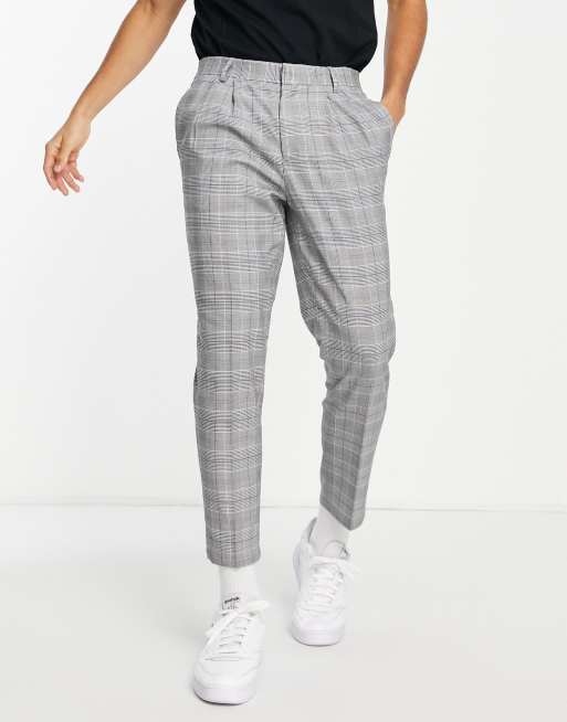 River Island tapered smart pants in gray plaid