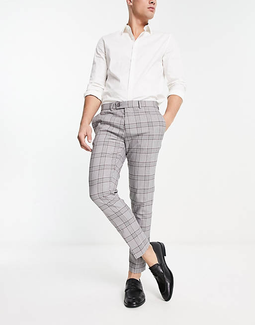 Trousers & Chinos River Island tapered smart trouser in grey check 