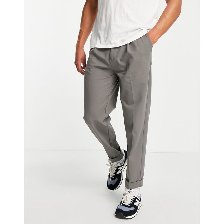 ADPT wide fit smart trousers in dark grey