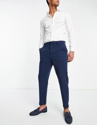 River Island tapered trousers in blue twill | ASOS