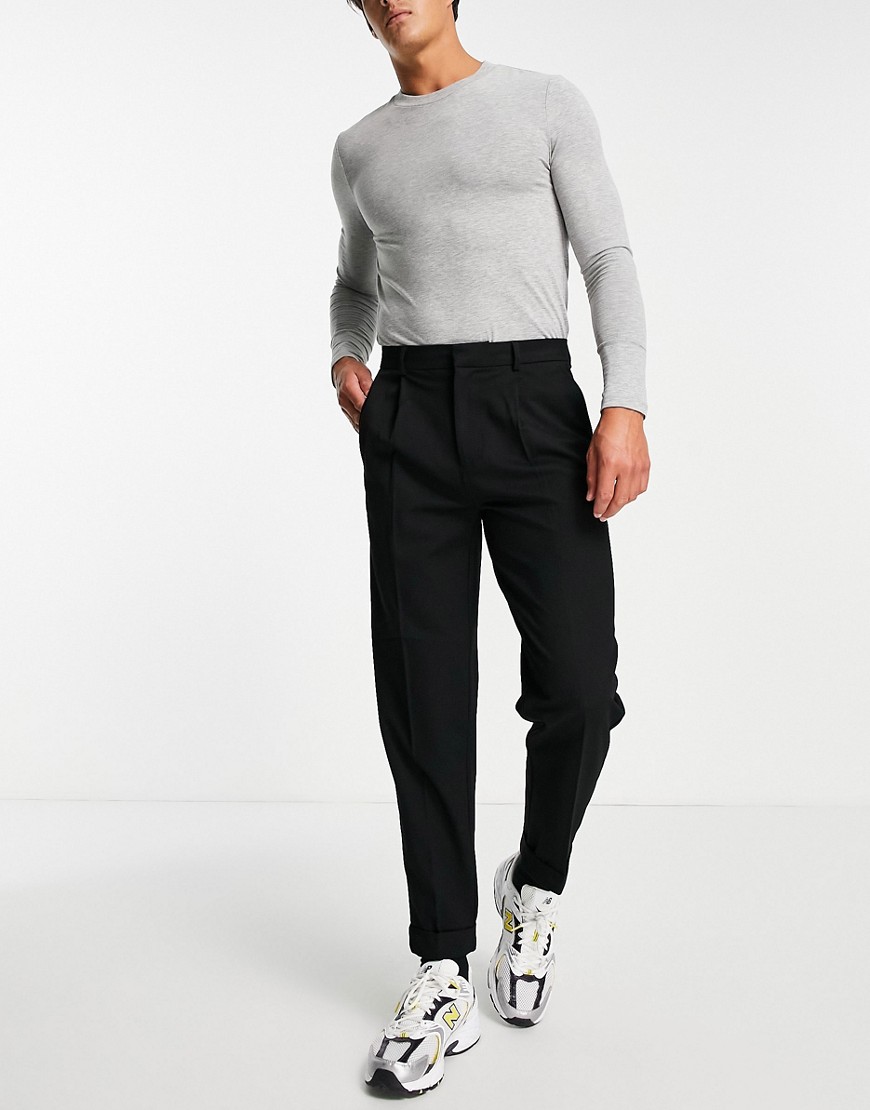 River Island tapered twill pants in black