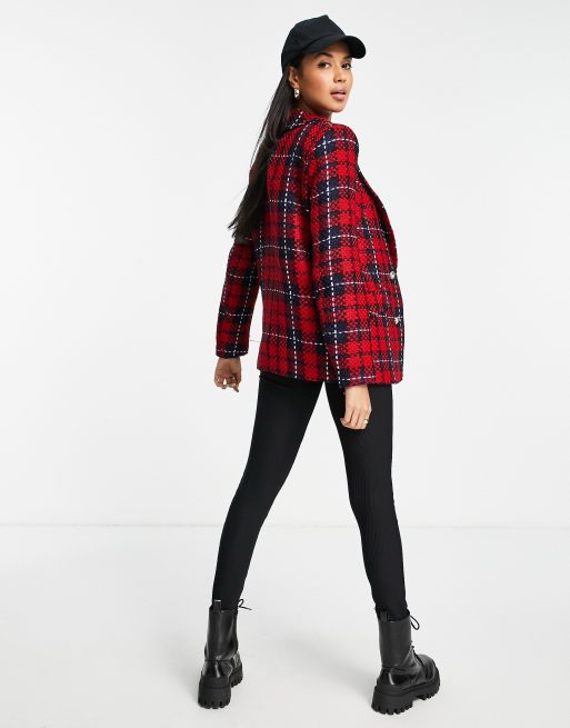 River island red store check blazer