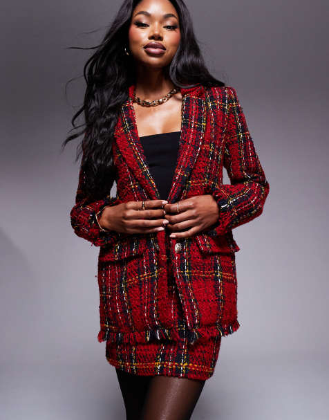 River Island tartan boucle blazer in red - part of a set - view 1