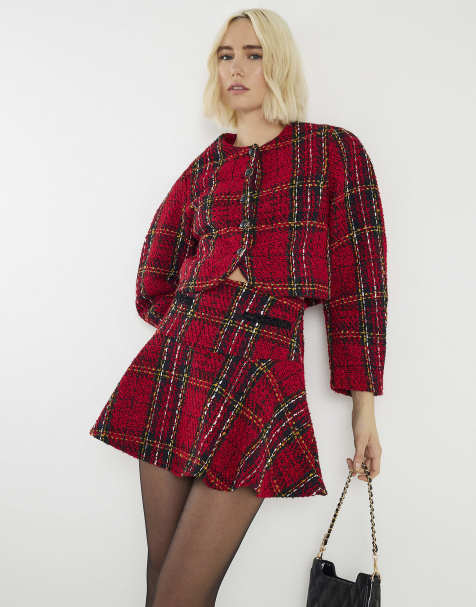 River Island Tartan boucle jacket in red - view 1