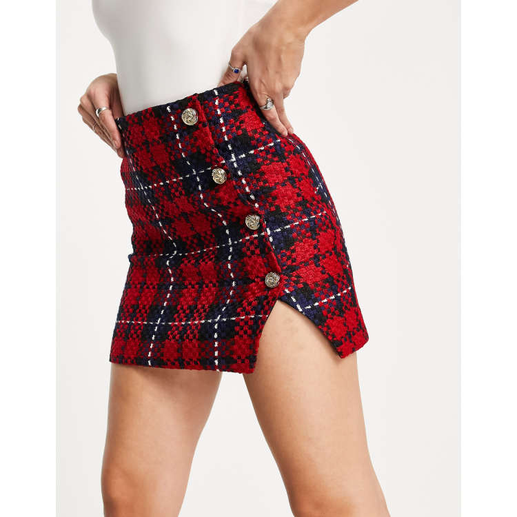 River Island tartan boucle mini skirt co ord in red ASOS