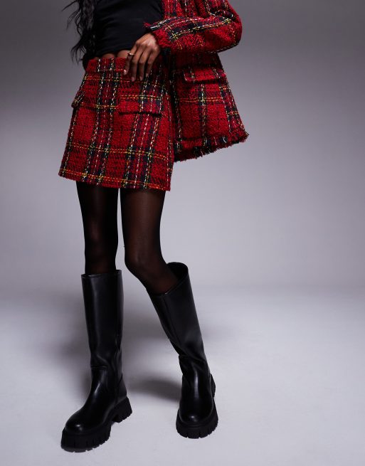 River Island tartan boucle mini skirt co-ord in red, 2 of 5