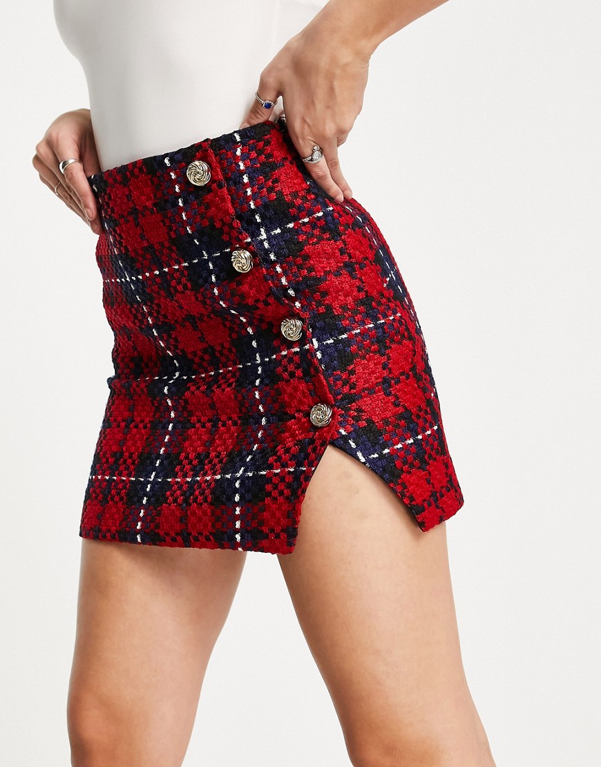 River Island tartan boucle mini skirt in red - part of a set