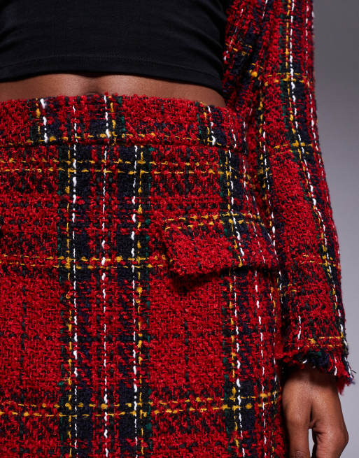 River Island tartan boucle mini skirt in red - part of a set, 3 of 5