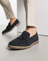 ASOS DESIGN loafers in navy suede with white sole | ASOS