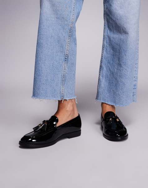 River Island tassel loafers in black patent - view 1