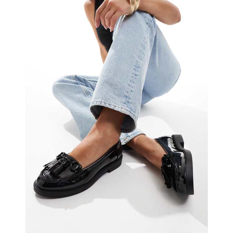 River Island tassel patent loafer in black ASOS