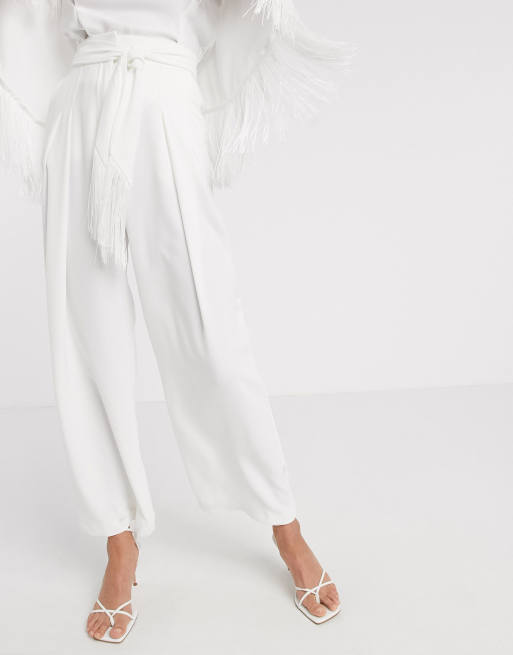 River Island tassel wide leg trouser co-ord in white