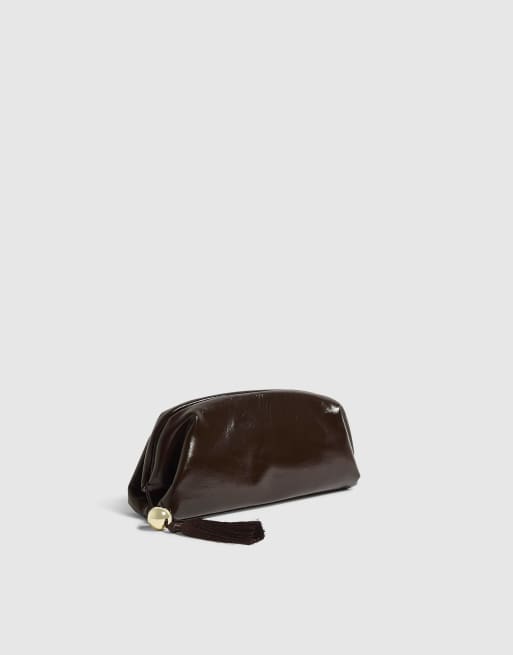 River Island Tassle frame clutch bag in brown, 2 of 4