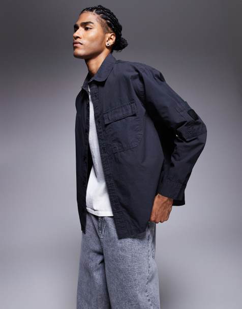 River Island tech over shirt in navy - view 1