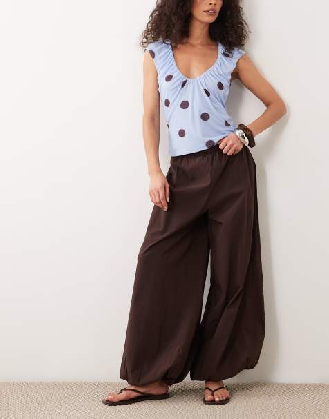 River Island technical balloon trousers in brown - view 1