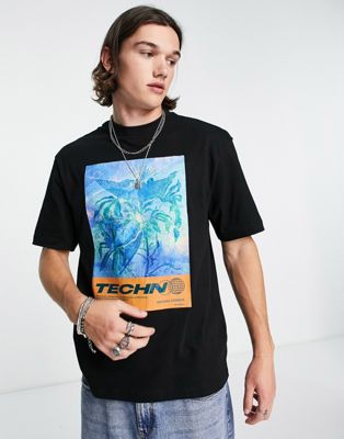 River Island techno box print t-shirt in black