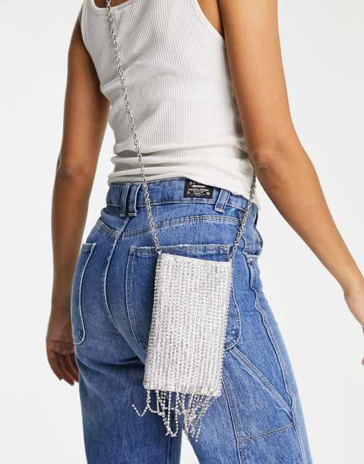 River Island - Telefoontas met siersteentjes in zilver